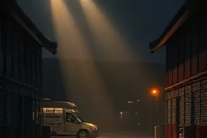 《旧唱片店》横版剧照，木质货架上码放的黑胶唱片